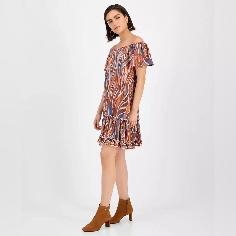 Robbie Bee Women's Printed Off-The-Shoulder Dress